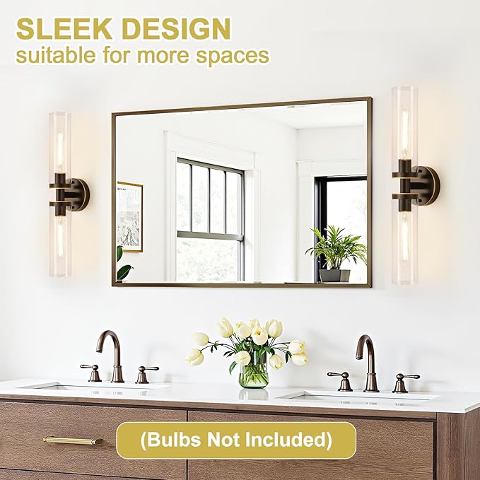 Indoi Wall Sconces Set of Two, Hardwired Brown Bathroom Sconces Wall Lighting with Clear Glass, Modern Sconces Wall Decor Set of 2 Bathroom Light fixtures for Mirror Hallway (Bulbs Not Included)