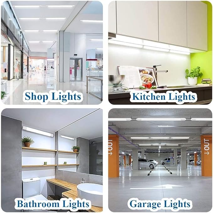 Airand Utility LED Shop Light Fixture 2FT with Plug, Linkable led Tube Light 5000K Under Cabinet Lighting,1800 LM LED Ceiling and Closet Light 18W, Corded Electric with ON/Off Switch