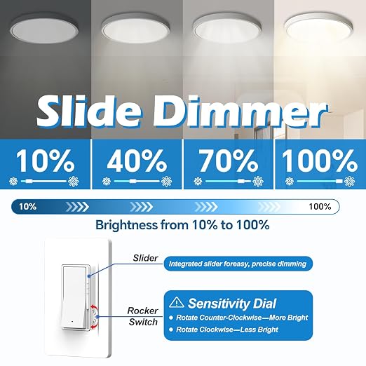 ThunderWay 5 Pack Slide Dimmer Light Switch, Single Pole or 3-Way LED Dimmer Switch, for 300W Dimmable LED/CFL Lights and 700W Incandescent/Halogen, Wall Plate Included, ETL Listed, White