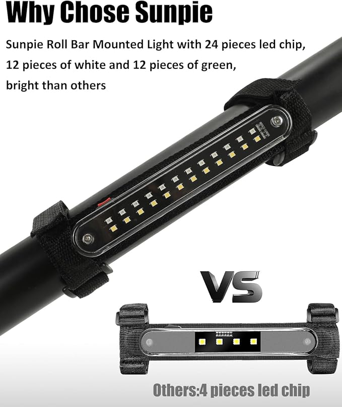 SUNPIE UTV Dome Light Universal SXS Wireless Interior Lights for Polaris Canam Pioneer/Talon Kawasaki Mule/Teryx Arctic Cat Golf Cart Boat Off-Road SXS All w/1.1/4in-2in Ironwork, Two Light Mode