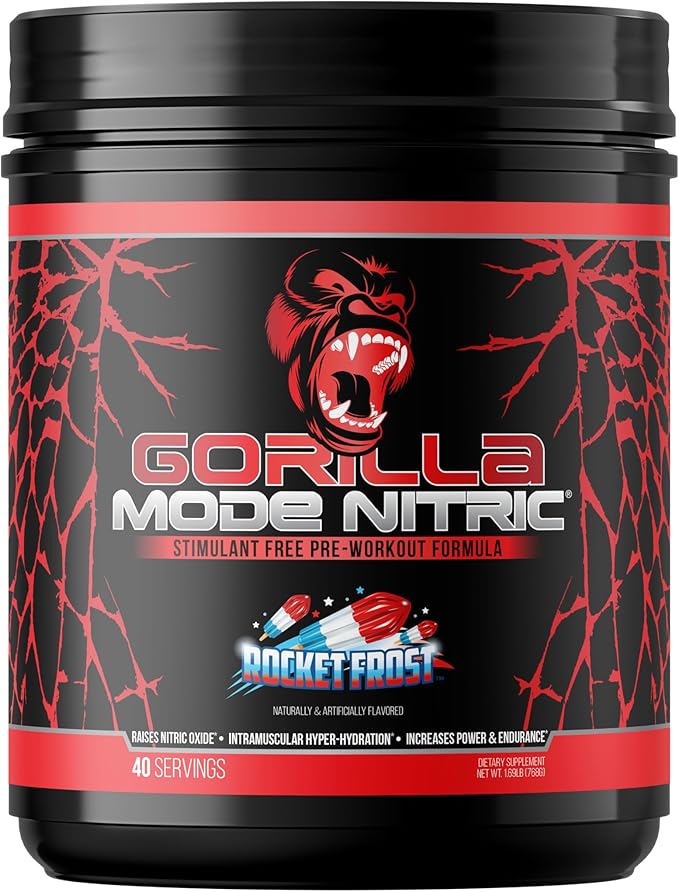 Gorilla Mode Nitric アップグレード版 刺激物不使用プレワークアウト – 最高の味と効果の刺激物不使用プレワークアウト / 巨大なパンプ · 血管拡張 · パワー / 768グラム (ロケットフロスト)