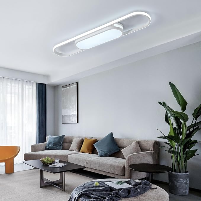 Qcyuui Modern LED Ceiling Light,Dimmable Linear Ceiling Lamp,31.5in Kitchen Lighting Fixtures Ceiling for Bedroom Hallway Dining Room (45W/3000-6500K/White)