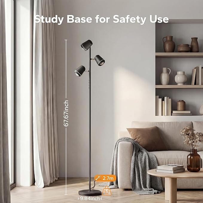 SIBRILLE 36W LED Tree Floor Lamp, Upgraded 3 Rotatable Lights Standing Lamp with Remote & Touch Control, Dimmable Tall Lamp Modern Floor Lamps for Living Room Bedroom Office