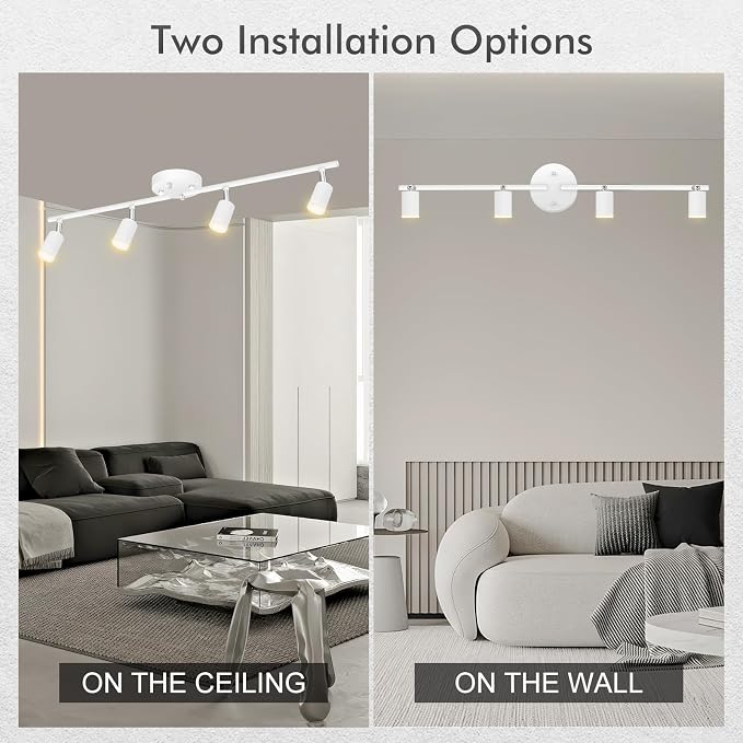 AUQUEE 4 Light Track Lighting Fixtures Ceiling, 16W/2700K White Track Lighting with Acrylic Lampshade & Rotatable Light Heads, 20000hrs Lifespan, Modern LED Track Lights Ceiling for Kitchen/Hallyway