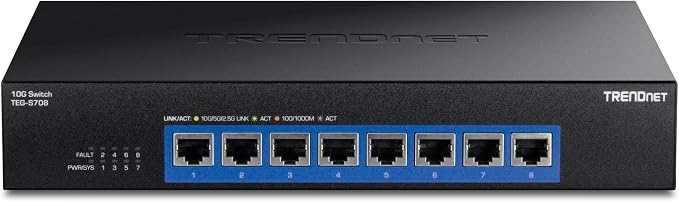 TRENDnet 8-Port 10G Switch, TEG-S708, 8 x 10G RJ-45 Ports, 160Gbps Switching Capacity Rack mountable, Ethernet Splitter, NDAA & TAA Compliant, Lifetime Protection, Black