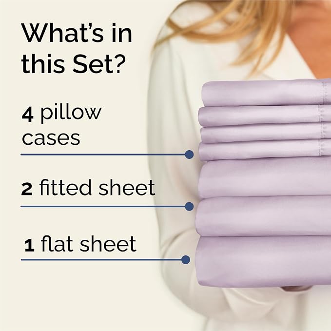 Split King 7 Piece Sheet Set - Comfy Breathable & Cooling - Soft Hotel Luxury Bedding Set w/ 8-16 Inch Deep Pockets - 1 Flat & 2 Fitted Sheet & 4 Pillowcases - Cozy and Wrinkle Free - Light Lavender