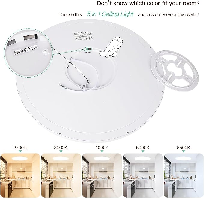Brightever 19 Inch Large Flush Mount Ceiling Light Fixtures, 4200LM 420W Equivalent, 2700K-6500K Selectable, 0.67 Inch Extremely Thin 36W Modern Dimmable Flat LED Ceiling Lights for Bathroom, 1 Pack