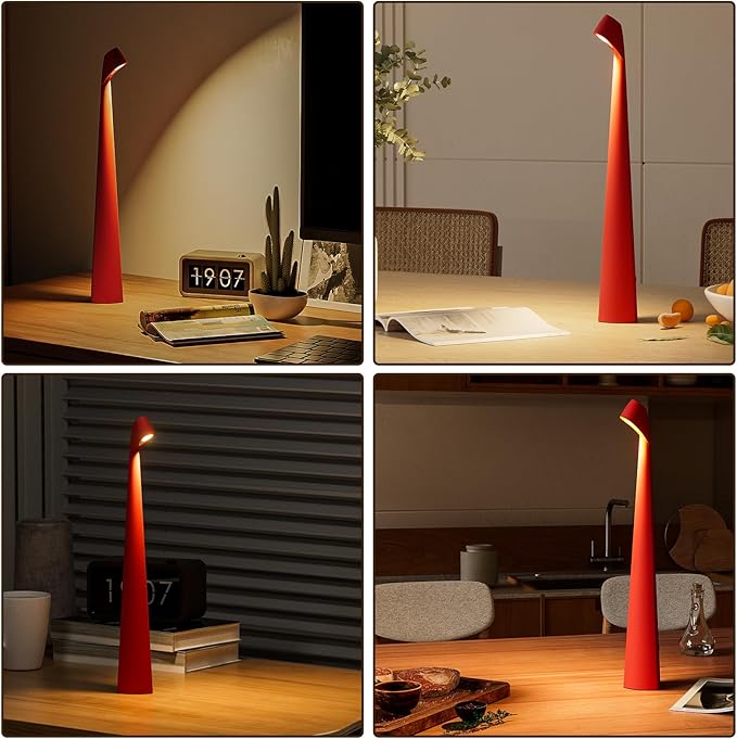 HAPYGI Portable Cordless LED Desk Lamp,Rechargeable Wireless Table Lamp, 3-Level Brightness, Patio Table Lamp, Bedside Night Light, Dining Room Ambient Light, Reading Light (Red)