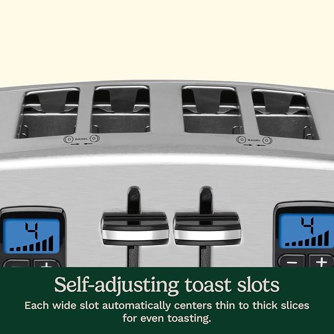 Cuisinart 4 Slice Countdown Motorized Toaster, Compact Design with Extra-Wide Slots for Toasting, Defrost & Reheat Functions, CPT-435P1, Stainless Steel