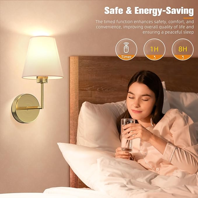 NIORSUN 13.8 inch Battery Operated Wall Sconce Set of 2,Gold Rechargeable Wall Lights with 10400mAh Dimmable Detachable Bulbs and Remote,9 Colors Wireless Sconces for Bedroom Living Room Hallway