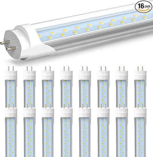 JESLED 4FT LED T8 Type A+B Tube Lights, 24W(65W Equivalent), 3200LM, 5000K, Single or Double End Powered, Plug and Play or Ballast Bypass, 4 Foot T10 T12 Fluorescent Bulbs Replacement, Clear(16-Pack)