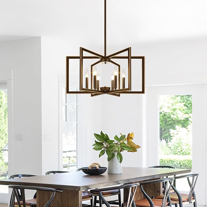 25"-61" Height Adjustable Modern Oil-Rubbed Bronze Chandelier for Dining Room, No Assembly Required Dining Room Light Fixture Over Table, Industrial Metal Pendant Lights Fixture for Kitchen Island