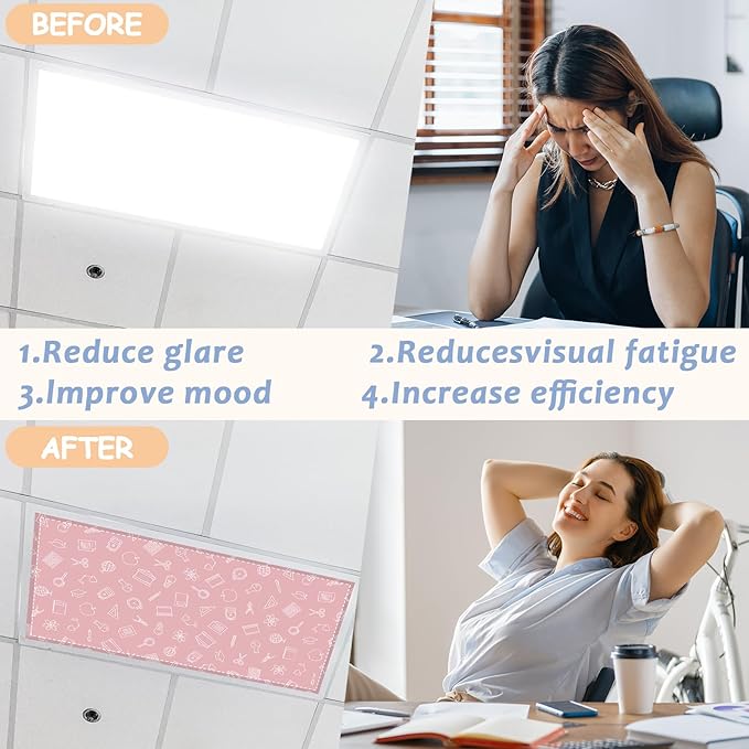 Wiooffen 8 Pcs Stationery Fluorescent Light Covers with 80 Magnets Decorative for Classroom Ceiling Light 4x2 Feet Magnetic Filter Easy Install for Office Hospitals Drop Ceiling Supplies (Stationery)
