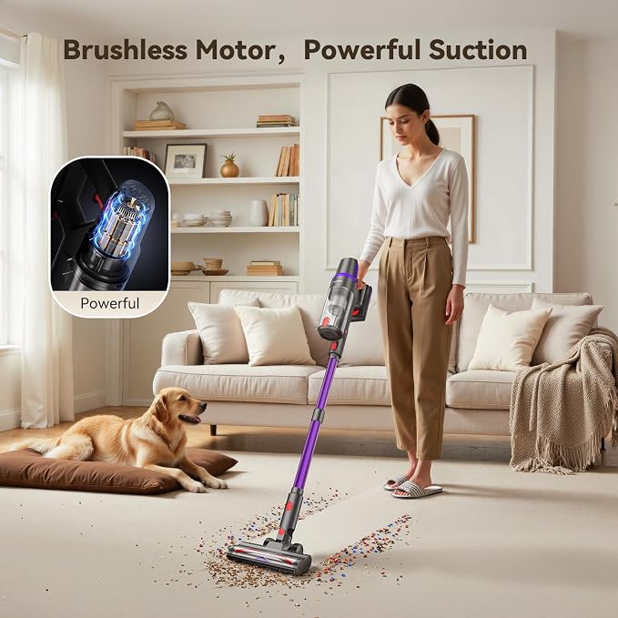TechRise Cordless Vacuum Cleaner,450W 40Kpa Vacuum Cleaners for Home,Up to 60 Min Runtime,Tangle-Free Brush,8-in-1 Versatile & Self-Standing for Hardwood Floors, Carpets, Pet Hair