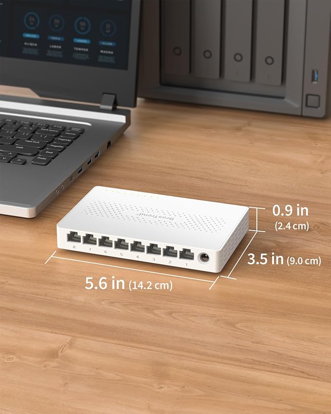 BrosTrend 2.5Gb Switch, 8 Port Network Switch 2.5 Gigabit, Unmanaged Ethernet Switch for Game Console, NAS, PC, Computer Networking Switch Plug & Play Fanless, Desktop Wall Mount, Lifetime Protection