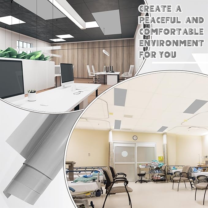 Amylove 4 Pcs Fluorescent Light Covers Classroom Ceiling Panels Light Filters with Backlit Film Material for Office School, 4 x 2 Feet(Gray,Simple)