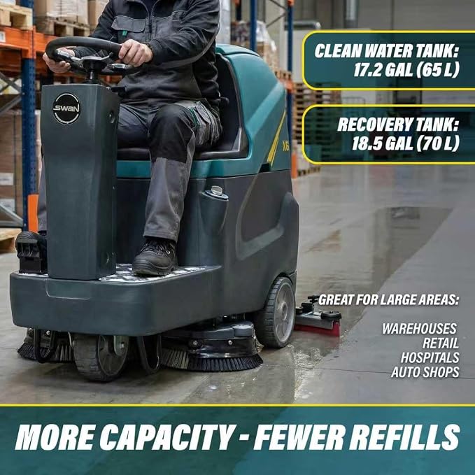Commercial Ride-On Floor Scrubber Machine, 760mm Cleaning Width, 5000㎡/h Cleaning Efficiency, 100L Sewage Tank, 24V Battery Powered Floor Cleaning Scrubber for Warehouses, Malls, Factories & Parking