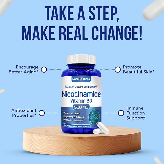 Vitamin B3 Nicotinamide 500mg Capsules | NAD+ Precursor and Longevity with Nicotinamide Form of Vitamin B3 Niacin Flush Free for Aging Skin Energy & Cellular Support | Made in the USA (180 Day Supply)