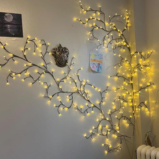 Enchanted Willow Vine Lights, 18 Branches 144 LEDs Lighted Willow Vine for Wall Decor, Indoor Christmas Swags Decorations for Bedroom, Living Room & Home Decor