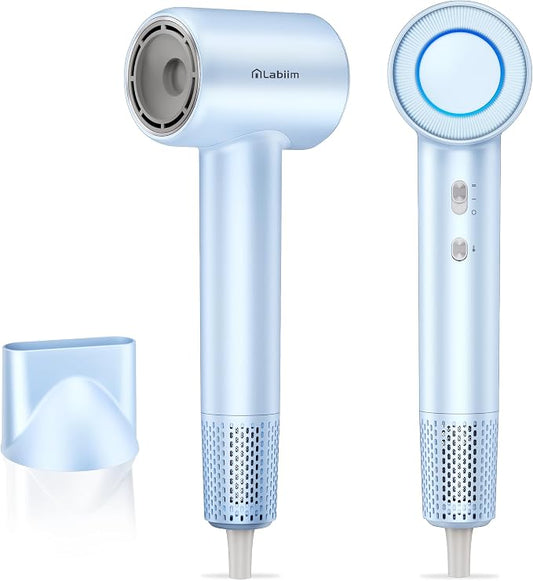 Labiim Hair Dryer, High-Speed Ionic Blow Dryer 110,000 RPM Brushless Motor for Fast Drying, 200M Ions Frizz & Thermo-Control HairDryer with Magnetic Nozzle, Quiet Compact for Home Travel, Blue