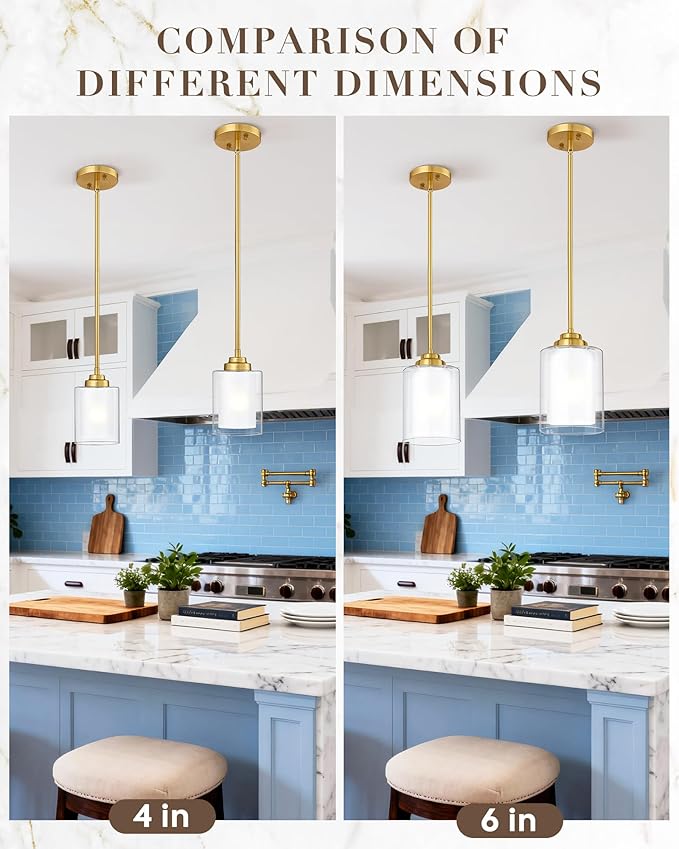 TENGXIN Modern Pendant Light,6-in Brushed Gold Modern Pendant Light for Kitchen Island,Hanging Ceiling Light Fixture,Farmhouse Pendant Lighting for Dining Room Bedroom Bar Office 2Pack,TXPLBG02-2PK-L