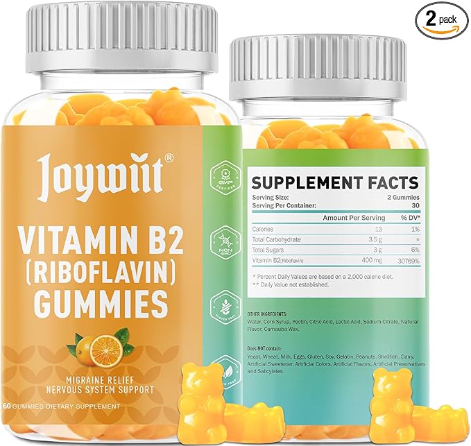 ビタミンB2グミ | リボフラビン400mg | 大人・子供用チュアブルB2ビタミン400mg、片頭痛緩和、エネルギー・神経系サポート、非遺伝子組み換え、ヴィーガン - 120粒