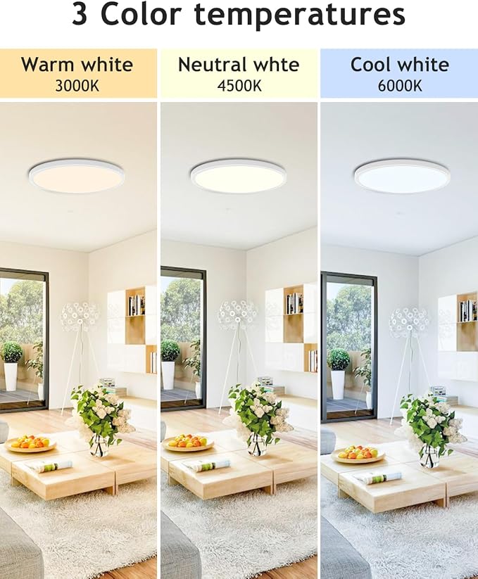 hepside 2PACK Flush Mount LED Ceiling Light Fixture White, 12Inch 28Watt, Dimmable & 3000K-4500K-6000K Ceiling Lamp 3200LM Low Profile Ceiling Light for Kitchen Bedroom Hallway Porch