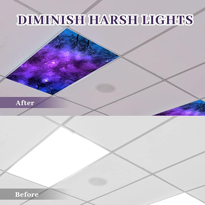 Hortsun 6 Pcs Fluorescent Light Covers - 4 x 2 Feet Magnetic Light Filters, Ceiling Lights Covers for Classroom Fluorescent Shade, Hospitals, School Office Cubicle Decor(Galaxy)