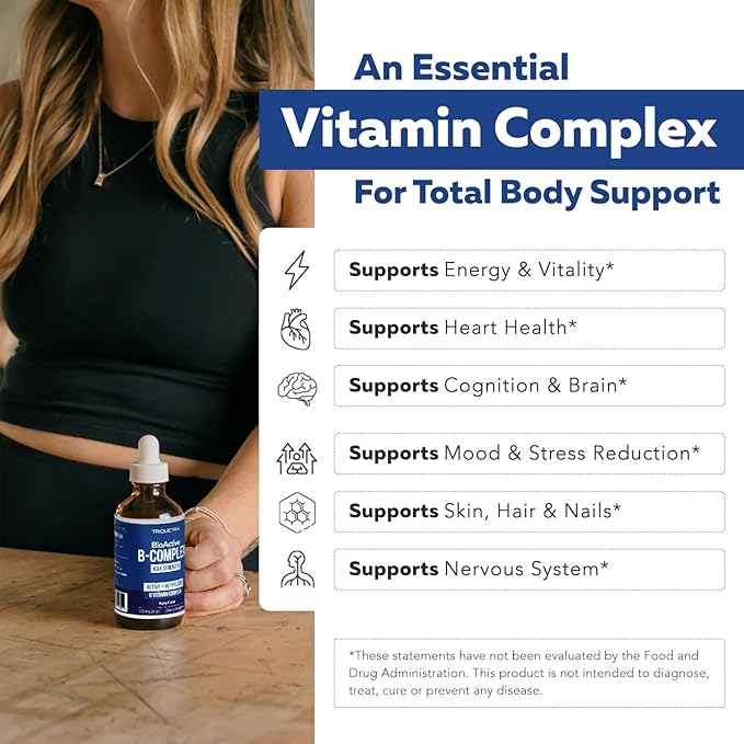 Complexe de Vitamines B BioActives - Prêtes à l'Emploi dans le Sang, Complexe B Méthylé - Contient du Méthylfolate, 3 Formes BioActives de B12, BenfoPure® B1 et Pantesin® B5 - 12 Vitamines B en Doses Cliniques - Liquide 120 ml