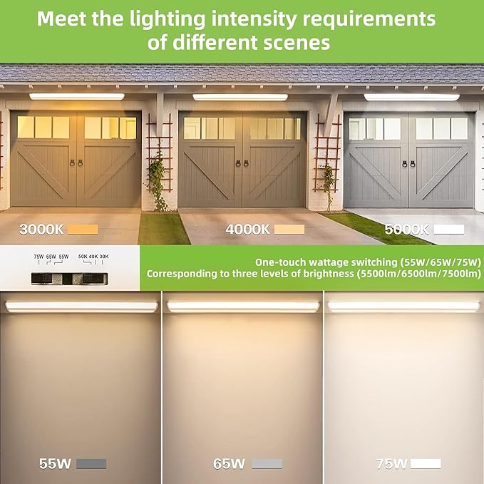 hykolity 4FT LED Wraparound Light with 3 Wattages/3 Lumens/3 CCT Selectable, 55W/65W/75W, 5500lm/6500lm/7500lm, 3000K/4000K/5000K Flush Mount Ceiling Light for Office Kitchen, ETL, 4 Pack