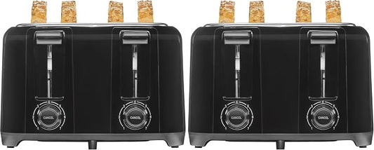 Proctor Silex 4 Slice Toaster with Extra Wide Slots for Bagels, Cool-Touch Walls, Shade Selector With 7 Browning Levels, Toast Boost, Auto Shut-off and Cancel Button, Black (24215PS) (Pack of 2)