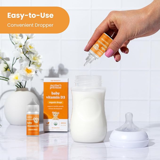 Mother's Promise Gouttes de Vitamine D Bio pour Bébé | 100% Végétal | Croissance Saine & Développement Osseux | Dès la Naissance | 180 Doses | Vitamine D3 Liquide pour Nourrissons & Tout-Petits | 400 UI pour Bébés