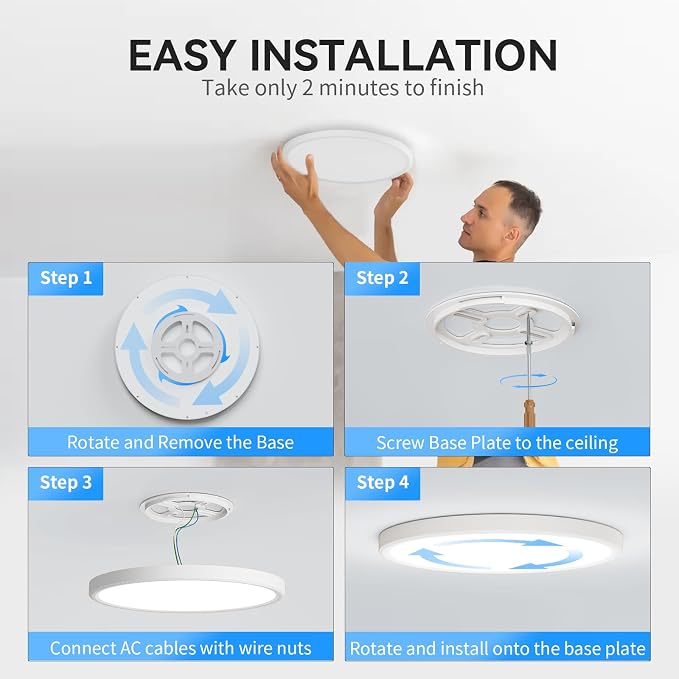WKONCLDY 3200lm LED Flush Mount Ceiling Light, Super Slim 12 inch LED Ceiling Light, 5000K LED Ceiling Light for Bedroom, Living Room, Dining Room (White, One Pack)