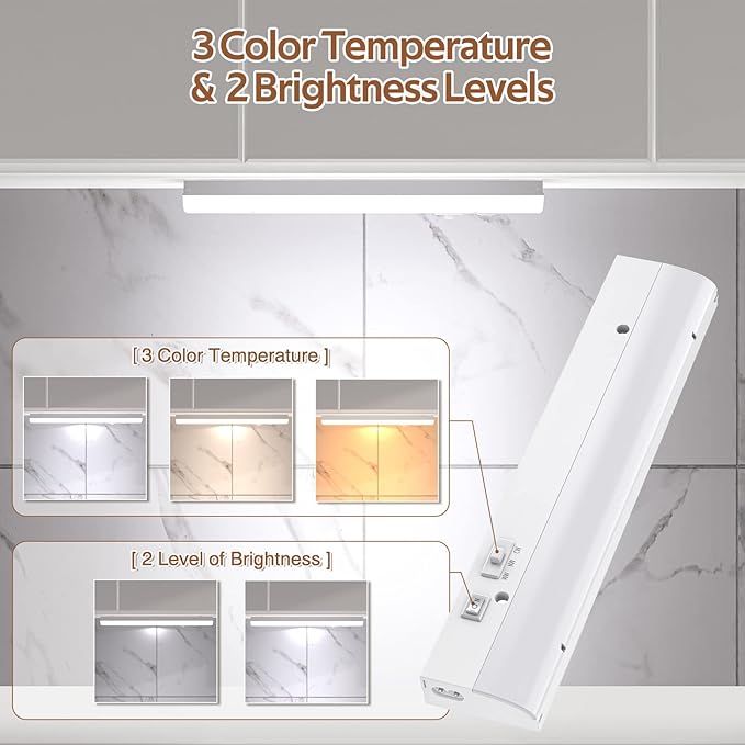 PESUTEN led Under Cabinet Task Lighting for Kitchen Plug-in Closet Light dimmable Under Cabinet Light 3 Color 3000K/4000K/5000K for Kitchen Garage Counter/Sink Area 12 inch