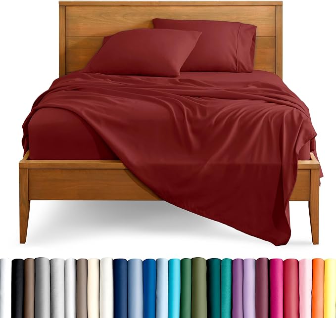 Bare Home Full XL Sheet Set - 1800 Ultra-Soft Microfiber Full Extra Long Bed Sheets - Double Brushed - Deep Pockets - Easy Fit - 4 Piece Set - Bedding Sheets & Pillowcases (Full XL, Rosewood)