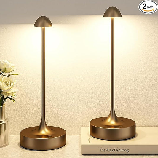 Kakanuo Rechargeable Cordless Table Lamp, Battery Operated Lamps, 3-Color Stepless Dimming, Portable Wireless Desk Lamp, LED Lighting for Dining Room, Restaurant, Office, Bar, Home(Brown 2 Pack)