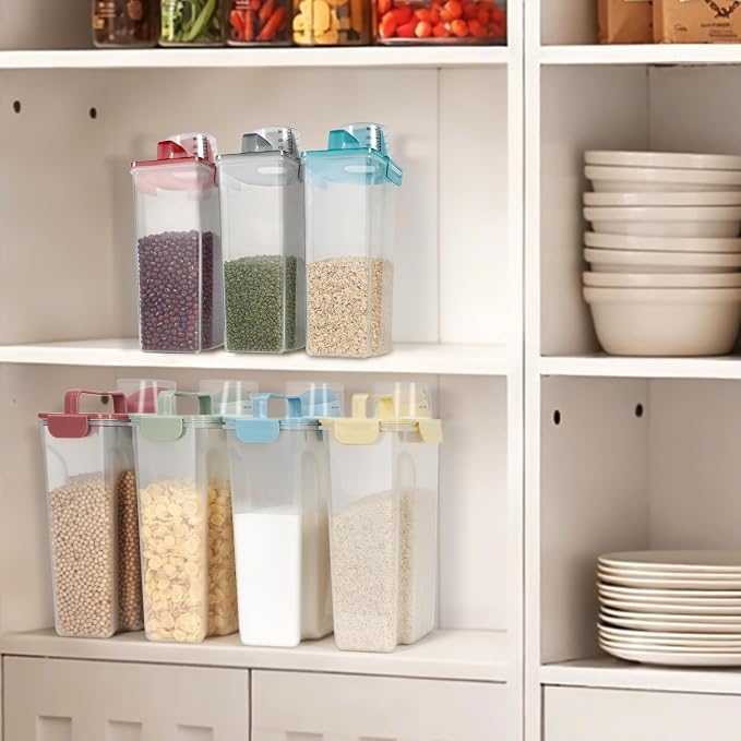 LEAWALK Airtight 4 LBS Rice/Cereal/Dry Food Storage Container BPA Free, 2.11Qt Clear Plastic Kitchen and Pantry Organization Bin Suitable for Oats, Flour, Sugar, Pasta, Pet Food, etc (Clear Grey)