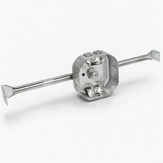 OHLECTRIC 4" Octagon Welded Electrical Box with Adjustable Bar Hanger - 1-1/2" Deep Box with BX/MC Clamp - Galvanized Steel - Supports Fixtures Up to 50 lbs