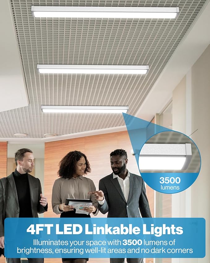 Sunco 10 Pack LED Garage Ceiling Lights Wraparound Fixture 4FT,Linkable Shop Light, 3500 LM, 40W=300W, 6000K Daylight Deluxe, Hardwired, Surface Mount, Utility Workshop Light ETL.