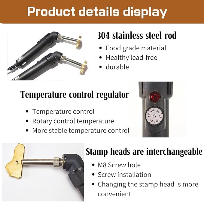Custom Electric Branding Iron For Wood, Black Temperature-Controlled Electric Branding Iron, Personalized Logo Branding Iron, Leather Branding Iron (Black Adjustable Temperature iron)