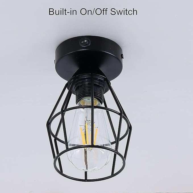 RV Vintage Ceiling Light (Bulb Included), 12V Metallic Interior Light Fixture with On&Off Switch, Semi-Flush Mount Ceiling Fixture with Metal Shade for Camper Trailer
