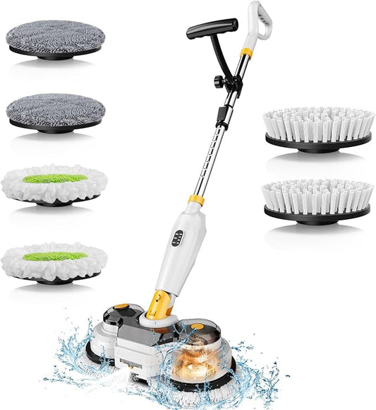 Cordless Electric Mop for Dewalt 20V Battery (NO Battery), 2 in 1 Electric Spin Mop & Electric Floor Scrubber Machine with LED Light & Water Spray,800 RPM Electric Mops for Floor(White)