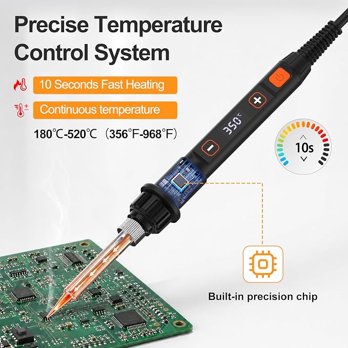 Soldering Iron Kit 80W LED 356-968℉ Soldering Iron 10s Fast Heating 18-in-1 Welding Tools for Electronics Repair DIY, PCB with Flux, Solder Wire, 5 Replaceable Tips, Desoldering Pump, Stand, Tweezers