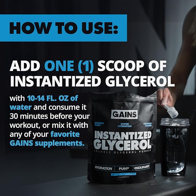 Gains in Bulk インスタントグリセロールパウダー ワークアウト前フォーミュラ 筋肉回復、パンプ、水分補給サポート用 男女兼用ワークアウトサプリメント 無糖 固まりにくい 無香料 80食分