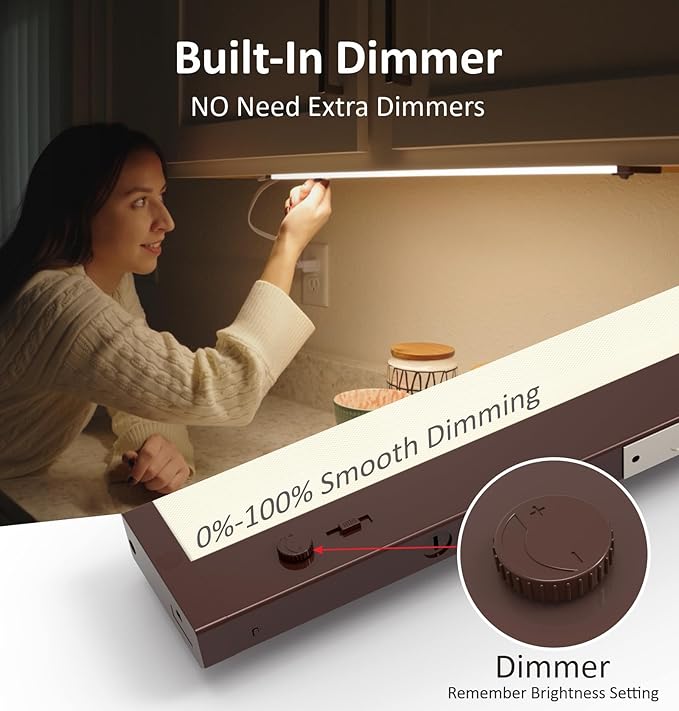 Leetdud Under Cabinet Lights Plug in or Hardwired Built-in Dimmer, 16 Inch 8W, 5CCT 2700K-5000K, Linkable Undercounter Lighting for Kitchen, ETL Dimmable LED Undercabient Light Fixture, Bronze