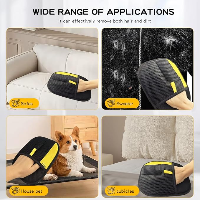 Electrostatic Pet Hair Removal Gloves: Quick Wiping - Reusable & Washable for Sofa Clothing Pet Beds Effortless Cats & Dogs Hair Remover for Busy Pet Owners (1pcs-Black)