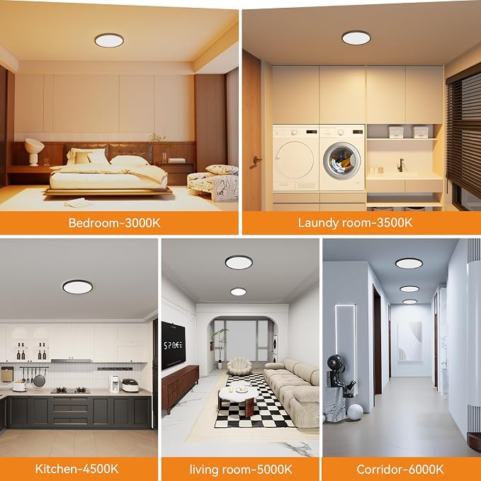 WKONCLDY 7.5Inch LED Ceiling Lights, 5 Colors Selectable (3000K/3500K/4500K/5000K/6000K) Flush Mount Ceiling Lights, Ultra Thin LED Ceiling Lights Fixtures 0.87Inch for Living Room