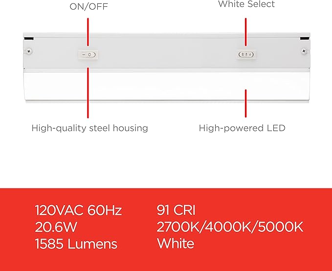 UltraPro 48 inch Hardwired Under Cabinet Lights, 3 Color Settings - 2700K/4000K/5000K - Warm White, Cool White, and Daylight, Under Cabinet Lighting, Dimmable Under Counter Lights for Kitchen, 45370