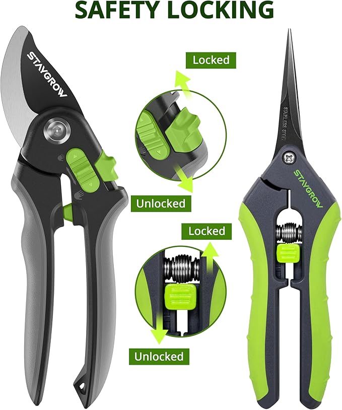 Gardening Scissors, Sharp Plant Trimming Scissors for Precise Cuts, Stainless Steel Pruning Shears Bonsai Clippers, 8.5" Bypass Garden Clippers and 6.5" Curved Garden Shears 2 Pack