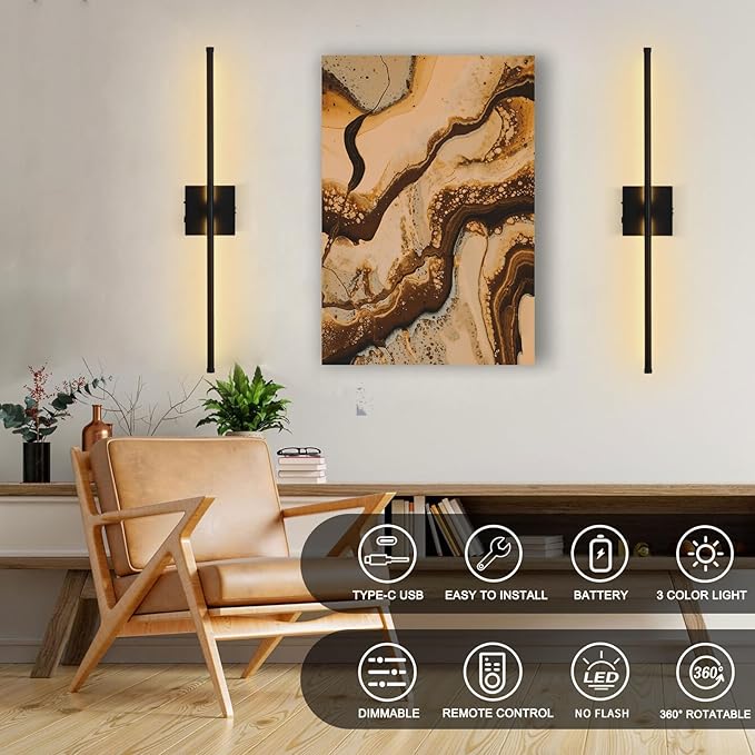 15800 mAh Battery Operated Wall Sconces with Remote Control Dimmable Wall Sconces Set of Two 3000K LED Matt Black Wireless Wall Light Battery Powered Cordless Rechargeable Sconces Wall Decor Set of 2
